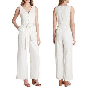 Tahari ASL Button Front V Neck Wide Leg Jumpsuit - 14P